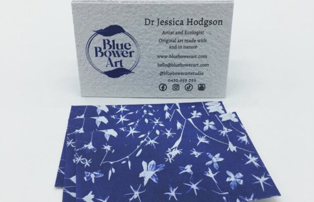 Cyanotype Art on Sustainable Business Cards for Blue Bower Art