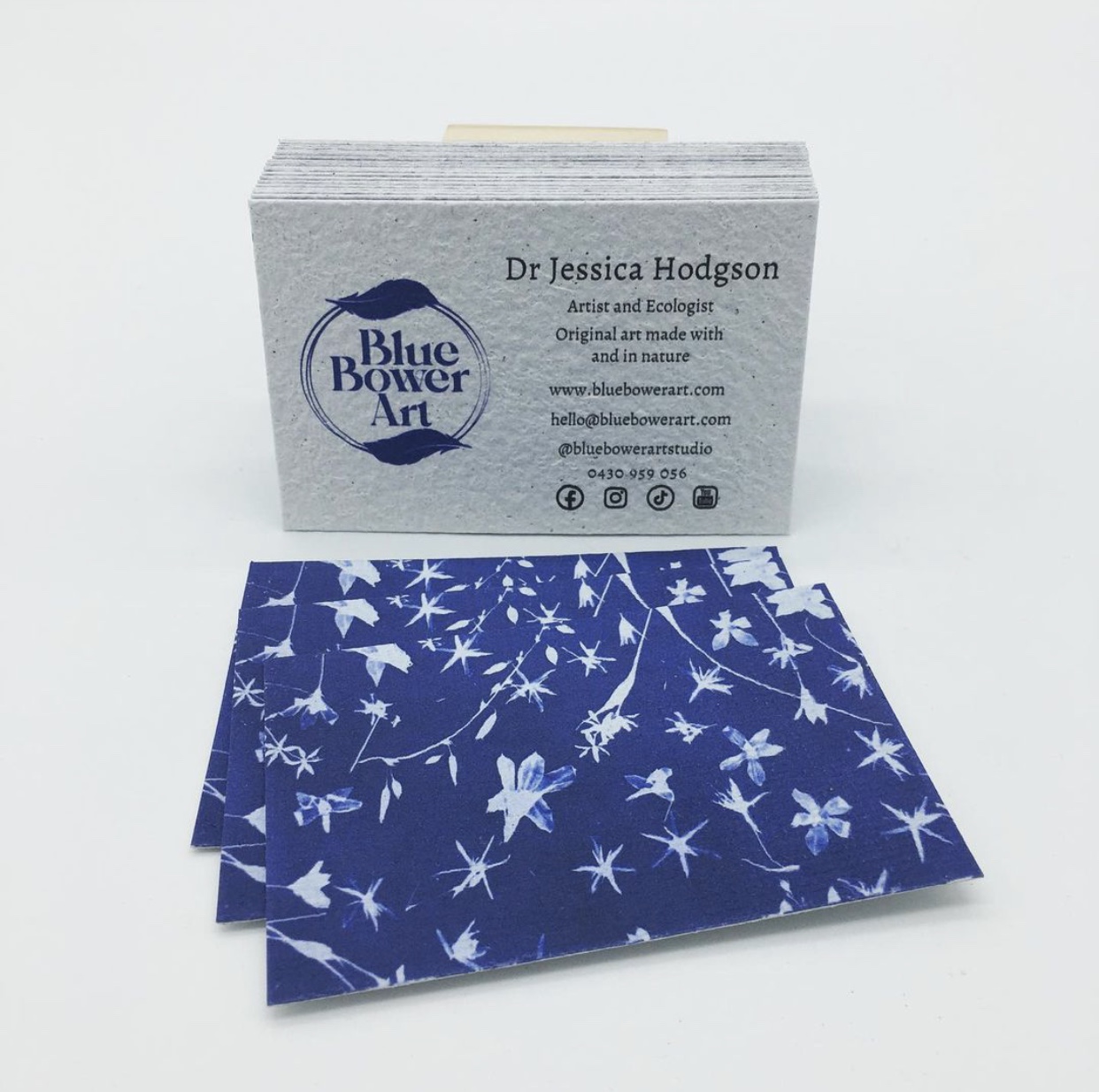 Cyanotype Art on Sustainable Business Cards for Blue Bower Art