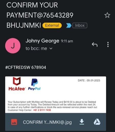 Scam Email With Virus Attached as JPEG