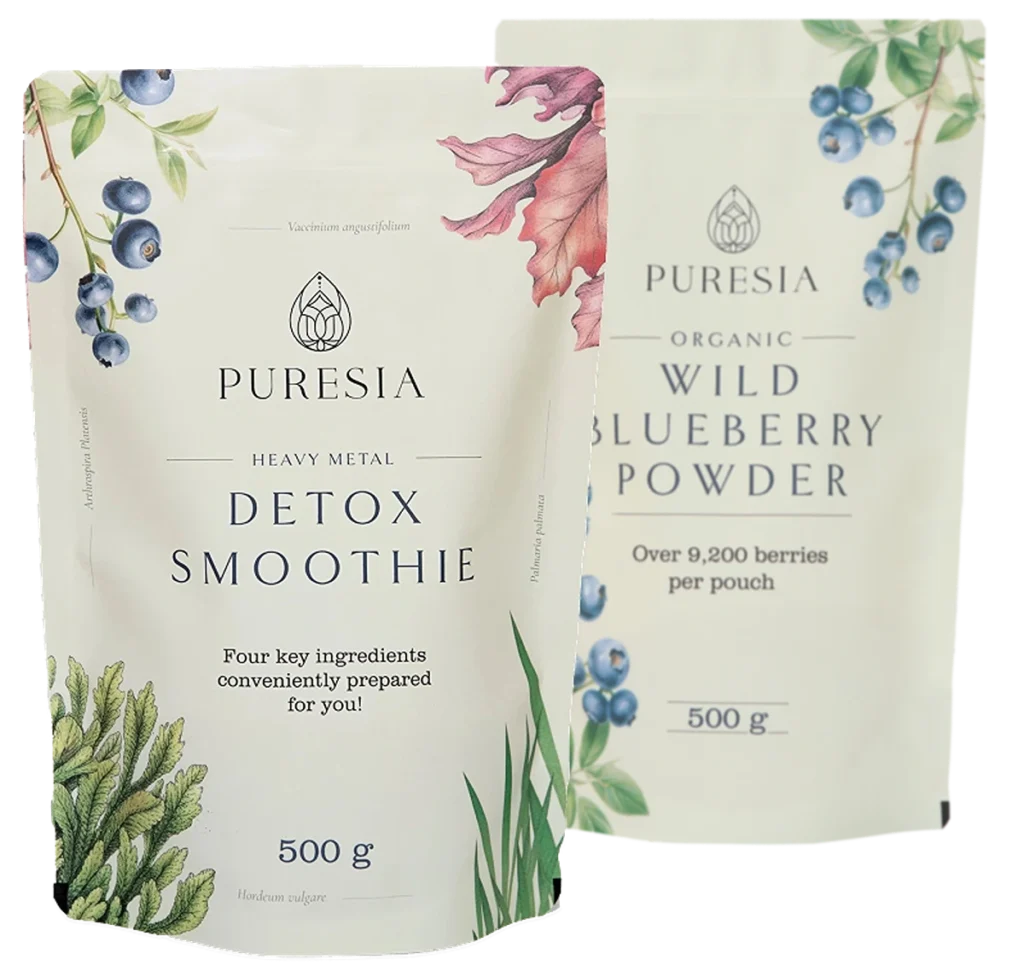 Puresia detox smoothie and wild blueberry powder packets
