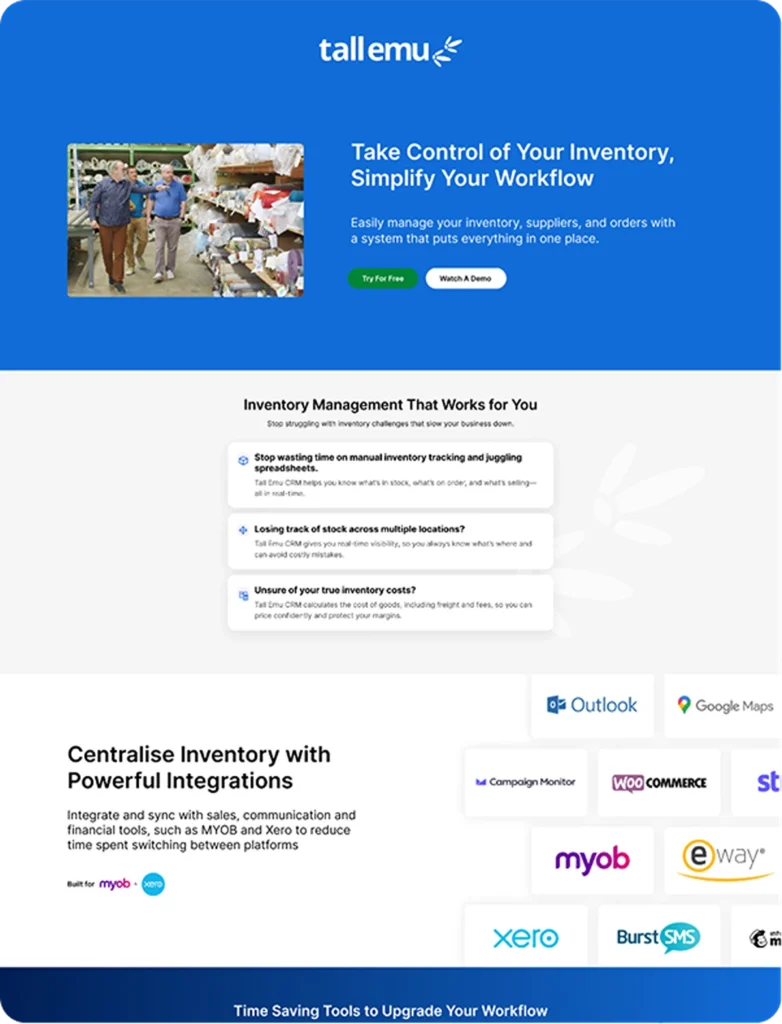 Tall Emu homepage desktop layout