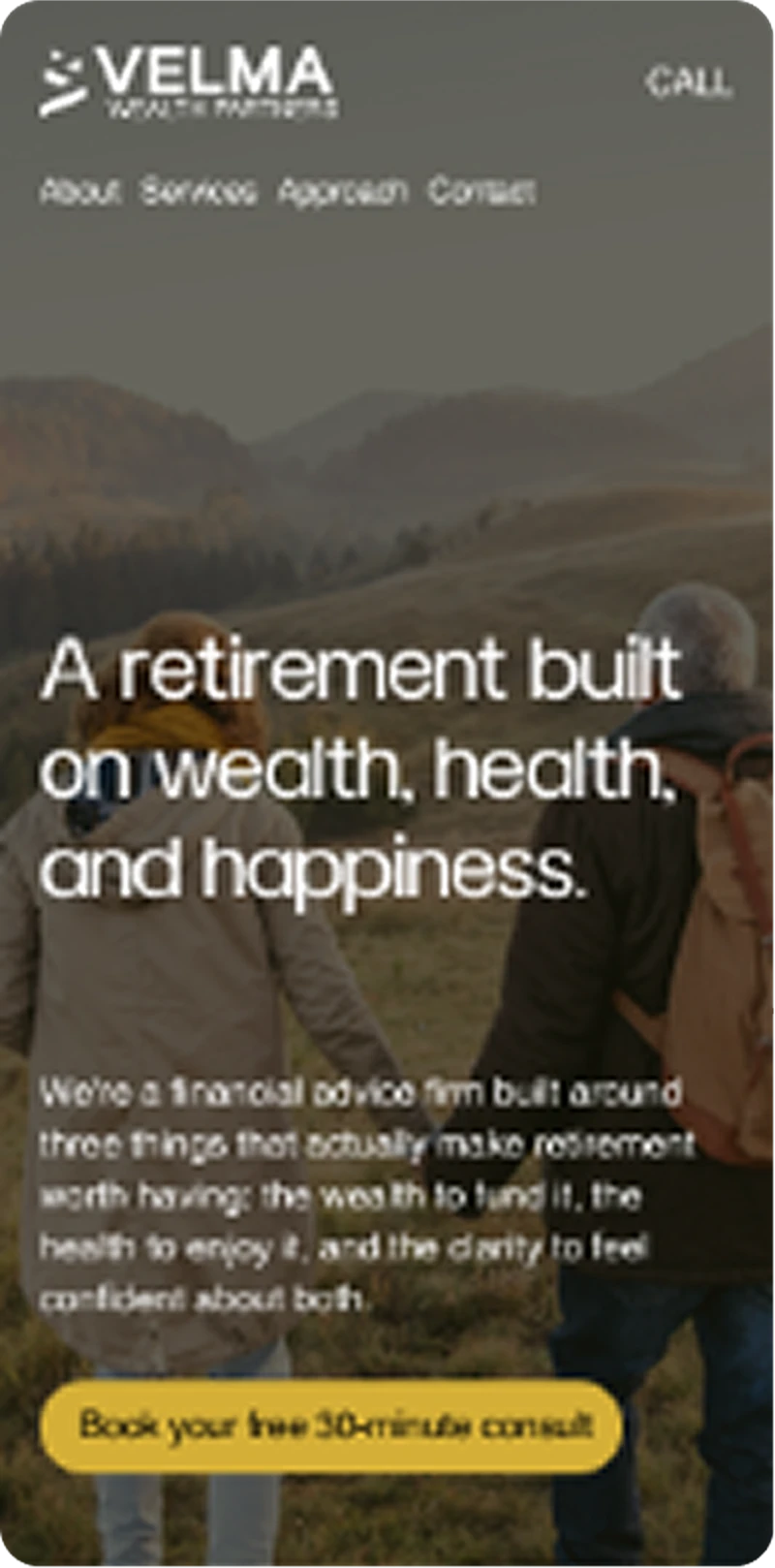 Velma Wealth Partners homepage mobile layout