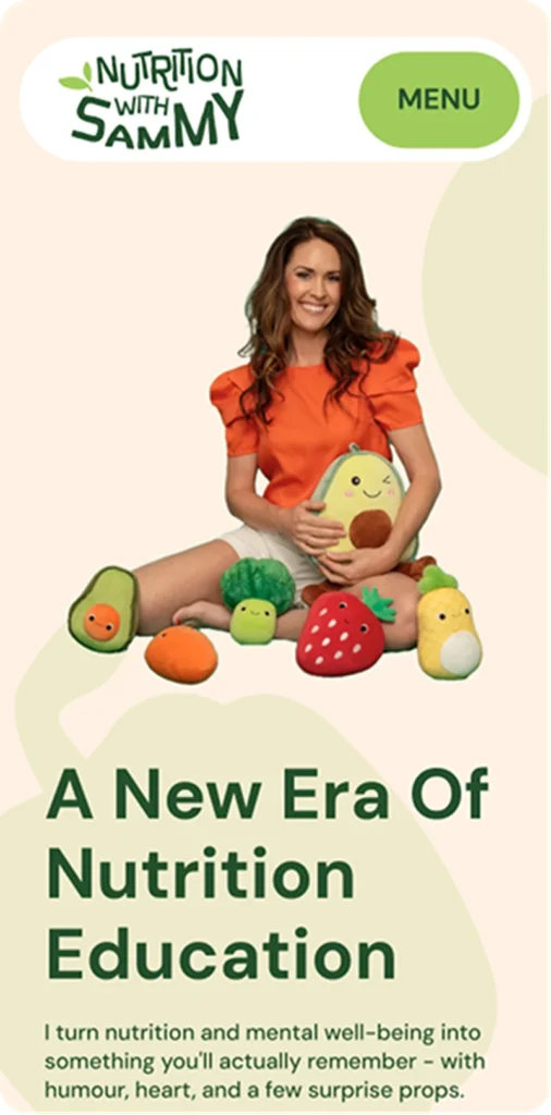 Nutrition with Sammy homepage mobile layout