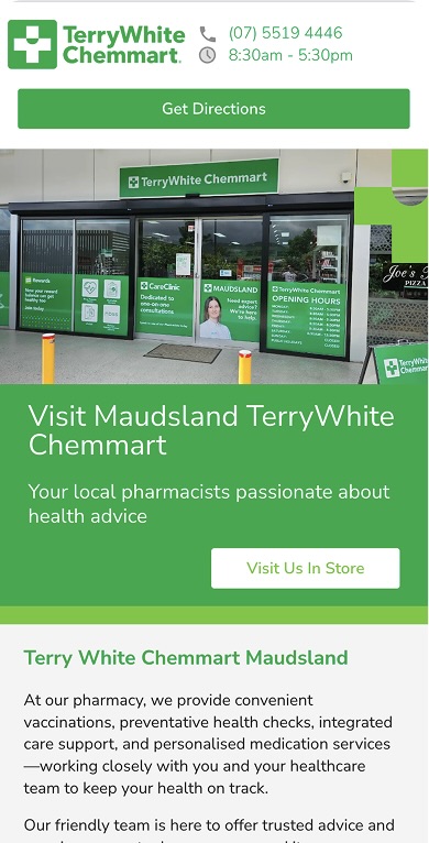 TerryWhite Chemmart homepage mobile layout