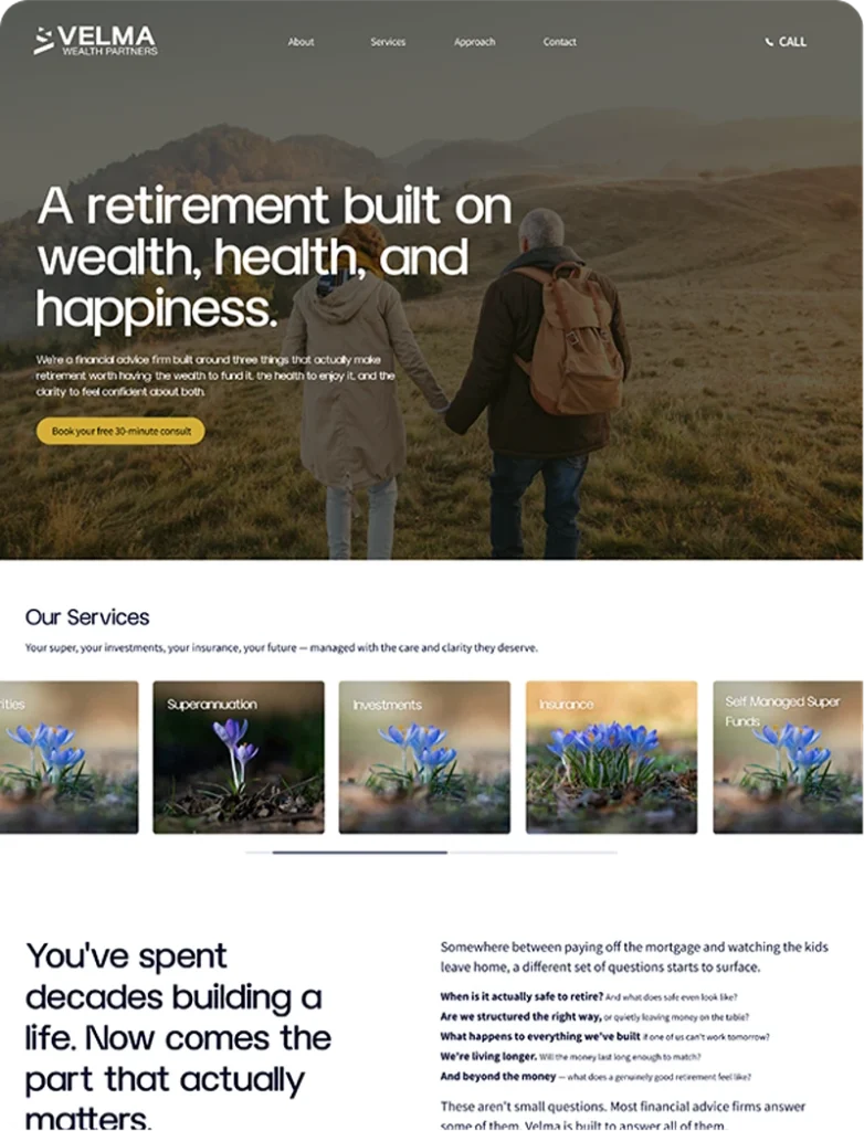Velma Wealth Partners homepage desktop layout