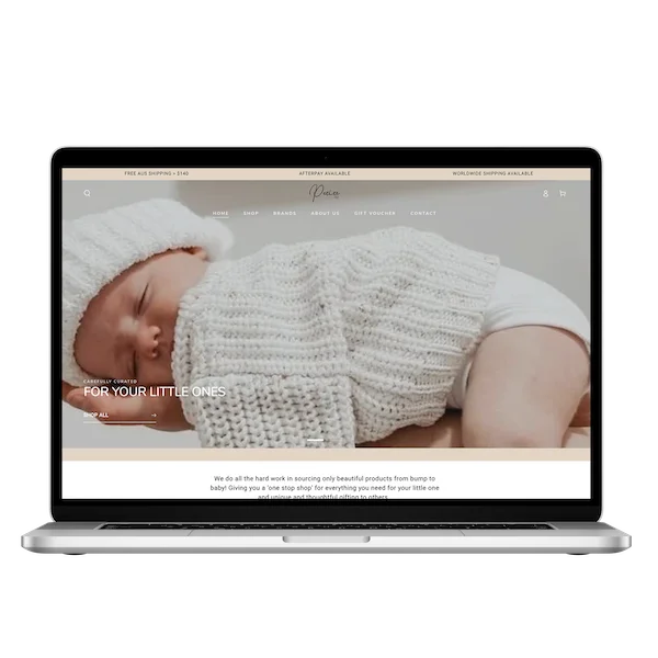 Petite & Co. homepage on a laptop screen